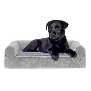 lot 4601 image: Furhaven Memory Foam Pet Bed for Dogs and Cats - Sofa-Style Faux Fur and Velvet Couch Dog Bed with Removable Washable Cover, Smoke Gray, Small