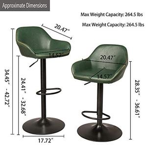 lot 4602 image: Glitzhome Mid Century Bar Stools Set of 2 Vintage Swivel Leather Bar Chair with Backrest and Footrest, Modern Pub Kitchen Counter Height Barstools, Hunter Green