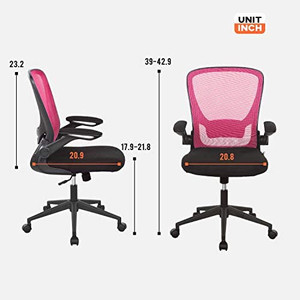 lot 4606 image: Home Office Chair Ergonomic Desk Chair Mesh Computer Chair with Lumbar Support Flip-up Arms Swivel Rolling Executive Task Chair Adjustable Chair for Adults(Pink)