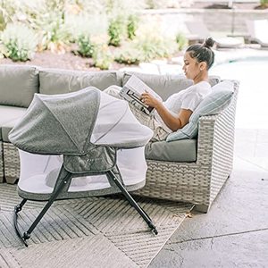 lot 4609 image: Baby Delight Go With Me Slumber Deluxe Portable Rocking Bassinet, Charcoal Tweed Fashion