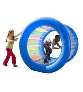 lot 4610 image: HearthSong Roll With It Giant Inflatable Colorful Rolling Wheel for Active Outdoor Play, 45 Diam., Holds up to 200 Lbs.