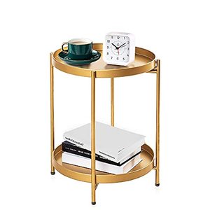 lot 4612 image: Simeasy Gold Folding Metal Side Table with Removable Tray 2-Tier Round End Table,Snack Table Accent Coffee Table for Outdoor or Indoor Use,(15.2Dx20H)