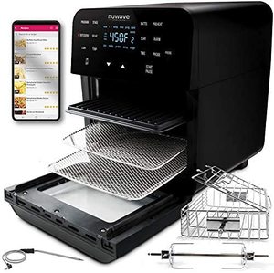 lot 4615 image: NuWave Brio 15.5-Quart Large Capacity Smart Air Fryer  Grill Probe 2 Stainless Steel Racks Drip Tray Rotisserie Kit Sear, Stage, Preheat, Rotisserie