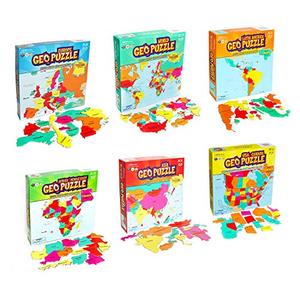 lot 4621 image: GeoToys Set of 6 GeoPuzzles in Individual Boxes Educational Kid Toys for Boys and Girls, 50 Piece Geography Jigsaw Puzzles, Jumbo Size Kids Puzzles Ages 4 and up