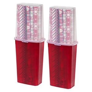 lot 4628 image: IRIS USA Holiday Storage-Bin Vertical Wrapping Paper Box, 40-Inch, ClearRed