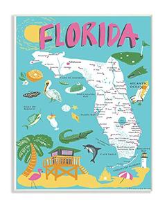 lot 4638 image: Stupell Industries Florida Teal Blue and Pink Illustrated Scenic Map Poster Oversized Wall Plaque Art, 12 x 0.5 x 18, Multi-Color