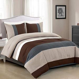lot 4649 image: WPM 2 Piece Modern Design Twin Comforter Set. Multicolor GreyCoffee BrownBeige Taupe Color All Season Down Alternative Bedding Decor- Leni (Twin)