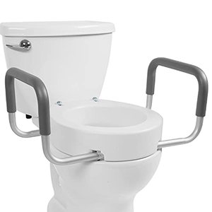 lot 4657 image: Vive Toilet Seat Riser with Handles - Raised Toilet Seat with Padded Arms for Handicapped - Medical Handicap Bathroom Safety Chair - Portable, High and Elevated Lifter Extender (Elongated)