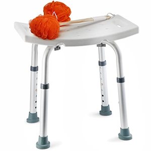 lot 4668 image: Shower Chair - with Back Scrubber & Additional Sponge - Tool Free Shower Chair for Elderly - with 8 Adjustable Heights - Portable Anti Slip Bath Chair for Elderly