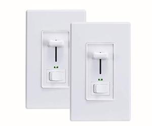lot 4674 image: Cloudy Bay in Wall Dimmer Switch with Green Indicator,for LED LightCFLIncandescent,3-Way Single Pole Dimmable Slide,600 Watt max,Cover Plate Included,White,2 Pack