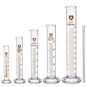 lot 4685 image: FEIGO 5 Pack Glass Graduated Cylinder 5ml 10ml 25ml 50ml 100ml Lab Measuring Cylinders Set with 1 Stirring Rod