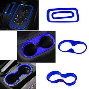 lot 4686 image: 28 PCS Full Set Interior Decoration Trim Kit Fit for 2011-2018 Jeep Wrangler JK JKU - Door Handle & Cup Cover, Steering Wheel & Center Console Trim, Gear Frame, Air Outlet & AC Ring Cover (Blue)