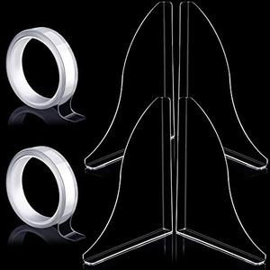 lot 4689 image: 2 Sets Acrylic Bath Tub Splash Guards, Bathtub Shower Splash Guard, Tub Corner Guard, 8.7 x 7.3 Inch, with 2 Pieces 1 Meter Acrylic Adhesive Tape (Transparent)