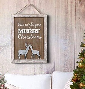 lot 4690 image: Valery Madelyn 16x12 inch Merry Christmas Wood Signs,Household Rustic Wooden Plaques,Decorative Hanging Wooden Sign Wall&Door Decor Art for Holiday Decoration