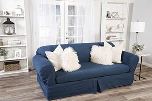 lot 5872 image: 2 Piece Cotton Washed Heavy Denim Sofa Slipcover, Blue