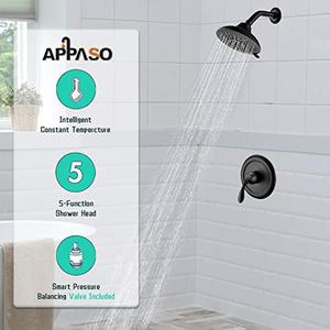 lot 5873 image: APPASO Shower Faucet Set Matte Black (Valve Included), Shower system with 5-Function Spray Head, Single Handle Bathroom Shower Trim Kit Wall Mount, APT169MB