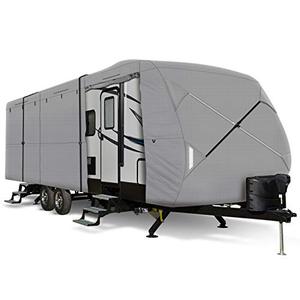 lot 5885 image: Leader Accessories Windproof Upgraded Extra Thick 4 Layers 16-18 Travel Trailer RV Cover Camper Cover with Adhesive Repair Patches