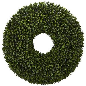 lot 5887 image: Nearly Natural 24-in. Boxwood Artificial Wreaths Green