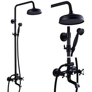lot 5891 image: Oil Rubbed Bronze Bathroom Luxury Shower Faucet Rain Mixer 8 Inch Round Head Double Cross Handle Bathroom Hand Spray with Tub Spout Wall Mount Bathroom Fixtures