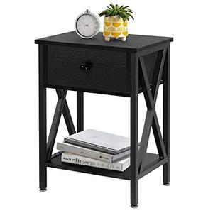lot 5898 image: VECELO Versatile Nightstands X-Design Side End Table Night Stand Storage Shelf with Bin Drawer for Living Room Bedroom,Black