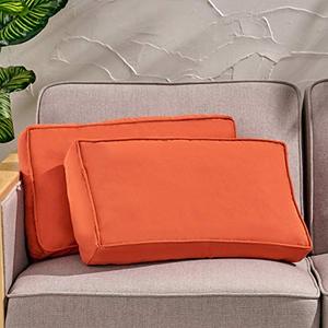 lot 5899 image: Christopher Knight Home Ishara Rectanglular Water Resistant 12x20 Lumbar Pillows (Set of 2), coral
