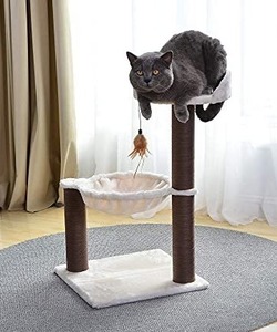 lot 5901 image: Catry Cat Tree with Feather Toy - Cozy Design of Cat Hammock Allure Kitten to Lounge in, Cats Love to Lazily Recline While Playing with Feather Toy and Scratching Post, (Innovative Arrival)