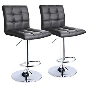 lot 5910 image: Modern Square PU Leather Adjustable Bar Stools with Back,Set of 2,Counter Height Swivel Stool by Leopard (Black)