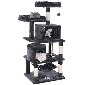 lot 5915 image: BEWISHOME Cat Tree Condo Tower Kitten Furniture Activity Center Pet Kitty Play House with Sisal Scratching Posts Perches Hammock Grey MMJ01B