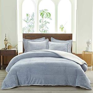 lot 7445 image: Uozzi Bedding 3-Piece Sherpa Flannel Micromink Comforter Set Ultra-Soft Winter Microfiber Fill Bedding Set Down Alternative Fleece Warm Weighted Duvet with 2 Pillowcase (LightGray, King 102x88)