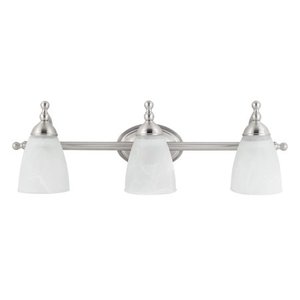 lot 7456 image: Globe Electric Diana 3-Light Exclusive Satin Nickel & Alabaster Vanity Light, 50783