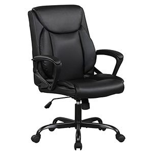 lot 7467 image: Home Office Chair Ergonomic Desk Chair PU Leather Task Chair Executive Rolling Swivel Mid Back Computer Chair with Lumbar Support Armrest Adjustable Chair for Men Black