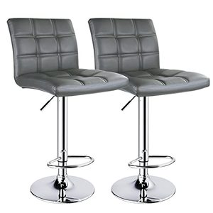 lot 7468 image: Leopard Modern Square PU Leather Adjustable Bar Stools with Back, Set of 2, Counter Height Swivel Stool, Barstools for Kitchen Counter (Grey)