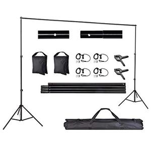 lot 7470 image: AW Backdrop Stand Kit 7 x 10ft Adjustable Background Support System Stand Kit 2 Spring & 4 Clips Carry Bag for Studio Photo Live Stream Party Event
