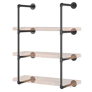 lot 7474 image: Yuanshikj 2Pc (42 tall ) (12deep ) Industrial Wall Mount iron Pipe Shelf Shelves Shelving Bracket Vintage Retro Black DIY Open Bookshelf DIY Storage offcie room Kitchen (2 Pcs 4Tier Hardware Only )