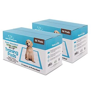 lot 7478 image: Best Pet Supplies Disposable Puppy Pads for Whelping Puppies and Training Dogs, 100 Pack, Ultra Absorbent, Leak Resistant, and Track Free for Indoor Pets, Floor Protection - Baby Blue, 36 x 28