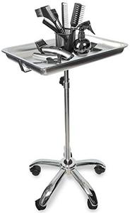 lot 8479 image: JJ CARE Heavy-Duty Salon Tray for Hair Stylist, Adjustable Salon Rolling Tray 17Lbs Capacity, Coloring Tray with 5 Caster Wheels, Stainless Steel Tattoo Tray, Color Tray, Salon Service Tray