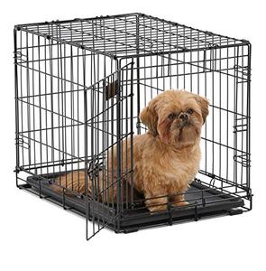 lot 8480 image: MidWest I Crate 1524 -24 Inch Folding Metal Dog Crate w Divider Panel, Small Dog Breed, Black