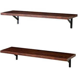 lot 8486 image: SUPERJARE Wall Mounted Floating Shelves, Set of 2, Display Ledge, Storage Rack for Room Kitchen Office - Walnut