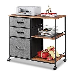 lot 8487 image: DEVAISE 3 Drawer Mobile File Cabinet, Rolling Printer Stand with Open Storage Shelf, Fabric Lateral Filing Cabinet fits A4 or Letter Size for Home Office, Rustic Brown