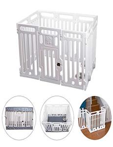 lot 8489 image: VATO White Transformable Playpen Panels, Three Functions, Pet Fence, Cage, Gate. Waterproof Cover and Mat, Build-in Basins, Waterproof, Dirt-Resistant, 9 Pieces Panels and one Door with Lock,VF-001.