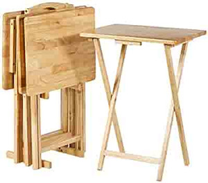 lot 8499 image: Amazon Basics Classic TV Dinner Folding Trays with Storage Rack, Natural - Set of 4