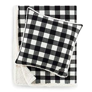 lot 8514 image: Eddie Bauer Home  Flannel Collection  Throw Blanket-Reversible Sherpa Fleece Cover, Soft & Cozy, Perfect for Bed or Couch, Throw & Pillow, Cabin Black Bundle