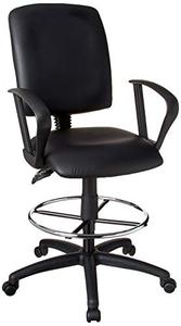 lot 8519 image: Boss Office Products Multi-Function LeatherPlus Drafting Stool with Loop Arms in Black