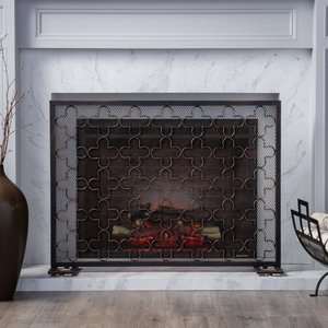 lot 8528 image: Alleghany Modern Single Panel Fireplace screen by Christopher Knight Home- Retail$128.99