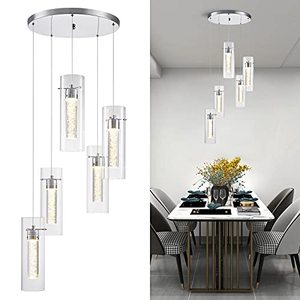 lot 8537 image: ZHLWIN Pendant Ceiling Light Fixture for Kitchen Island, Integrated LED Hanging Light with Crystal Bubble Glass 30W, Modern Chandelier, Restaurant, Dining Room(5 Light)��