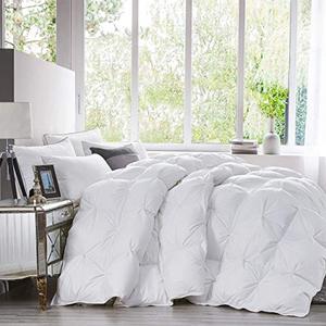 lot 8540 image: Luxurious All-Season Goose Down Comforter King Size Down Fiber Duvet Insert, Exquisite Pinch Pleat Design, Premium Baffle Box, 100% Egyptian Cotton Cover, 65 oz. Fill Weight, White