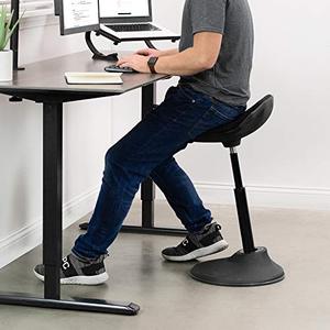 lot 8544 image: VIVO Sit Stand Perch Stool for Home and Office, Non-Slip Wobble Desk Chair, Adjustable Standing Bar Stool, Active Sitting Balance Chair with Padded Seat, Black, CHAIR-S01P