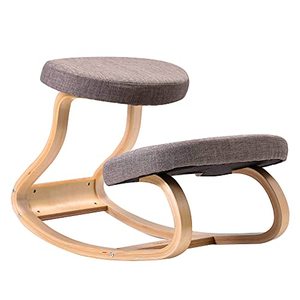 lot 8552 image: Neexone Upgraded Wooden Ergonomic Kneeling Chair, Rocking Balance Kneeling Stool, Suitable for Office and Home, Posture Corrector, Solid Wood Frame& Comfortable Cushion (Gray)