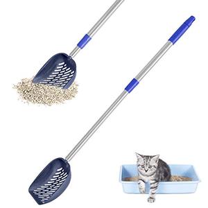 lot 8562 image: Cat Litter Scooper, Adjustable Metal Telescoping Long Handle Deep Sifting Shovel, Stainless Steel Non-Stick Kitty Litter Sifter, No Bending Heavy Duty Cat Pooper Scooper for Large Multi Cat, Blue