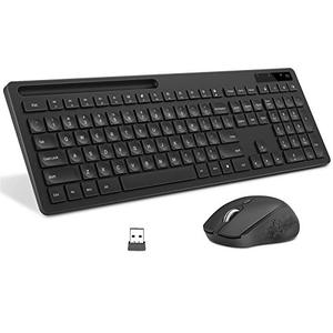 lot 8569 image: VIVEFOX Wireless Keyboard and Mouse - Keyboard with Phone Holder, seenda 2.4GHz Silent USB Wireless Keyboard Mouse Combo, Full-Size Keyboard and Mouse for Computer, Desktop and Laptop (Black)